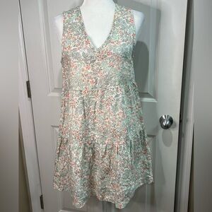 NWT Joie peach and green floral cottage core tier 100% linen dress size M
